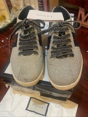 Glitter Lace-Up Sneakers - Silver